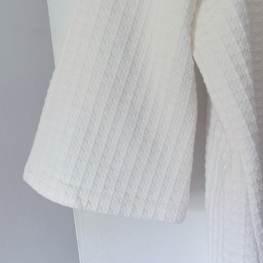 W5 Anthropologie White Waffle Knit Mock Neck Top with 3/4 Length Bell Sleeve - Picture 3 of 8